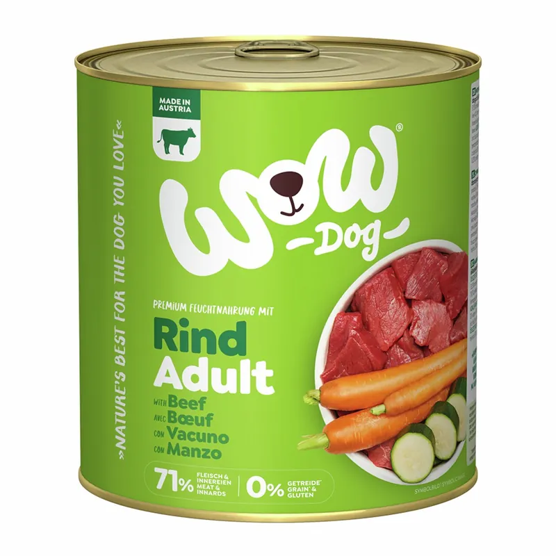 Jetzt Kaufen Sparpaket 6 x 800 g Wow Adult Rind mit Karotte + Zucchini Hunde Nassfutter